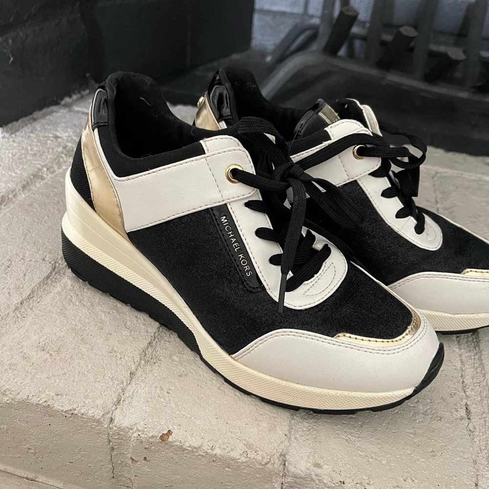 Michael Kors Black and White Sneakers with Gold Accents